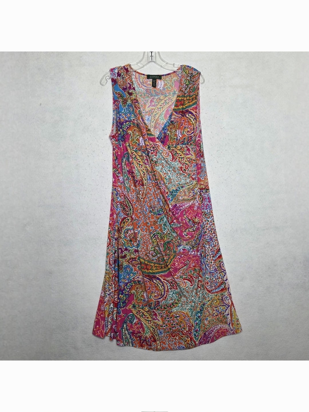 Lauren Ralph Lauren 1X Boho Chic Sleeveless Faux Wrap Multicolor Paisley Dress